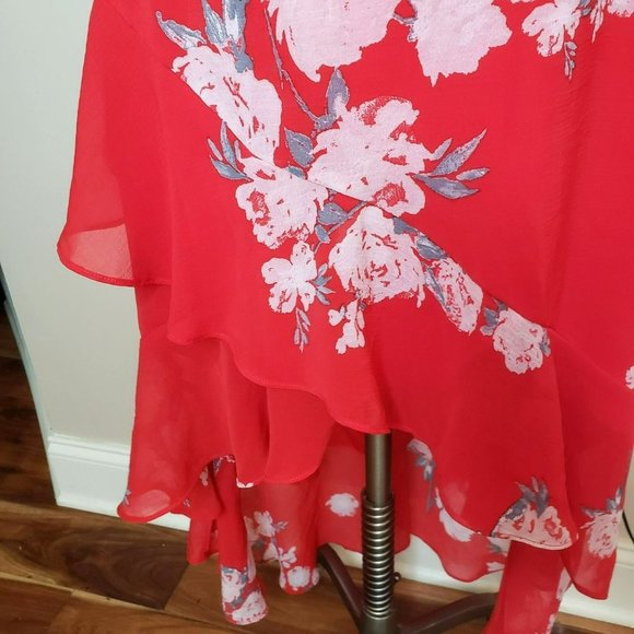 Chic Red Floral High Low Dress - Picture 6 of 11